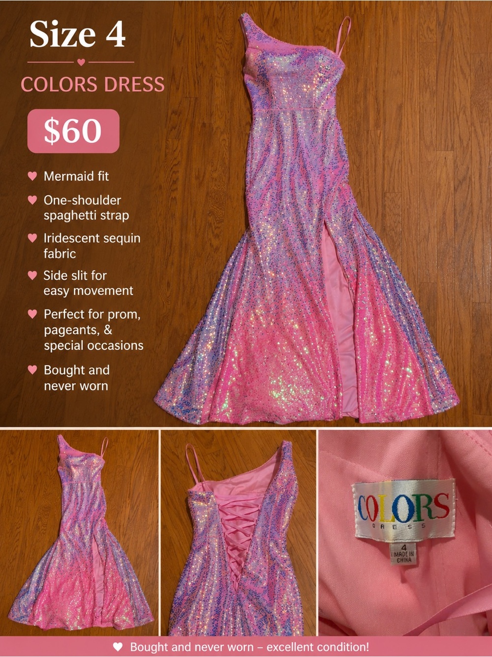 COLORS Girls' Pink & Purple Sequin Mermaid Costume Dress
